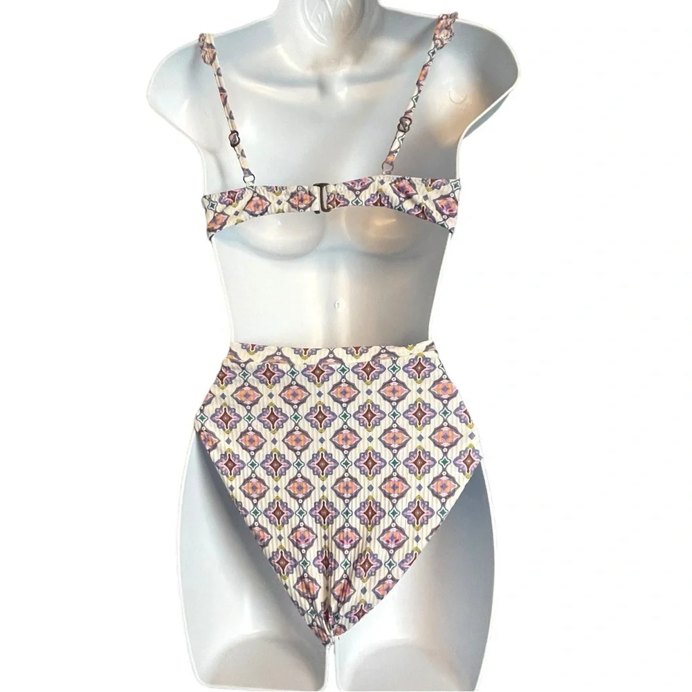 BECCA 3 Piece Geometric Print Bikini with Matching Wrap